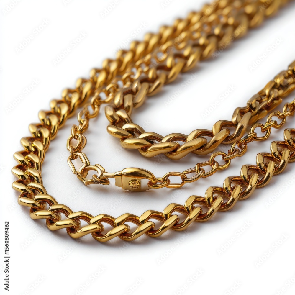 Obraz premium Three Gold Chains Close Up Layered Jewelry necklace