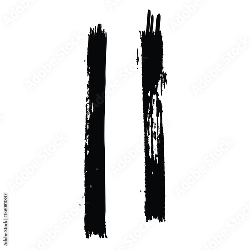 Two textured black brush strokes on white background creative design element