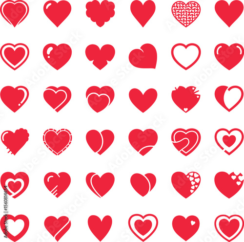 Red Heart Icons Set - Vector Love & Health Symbols