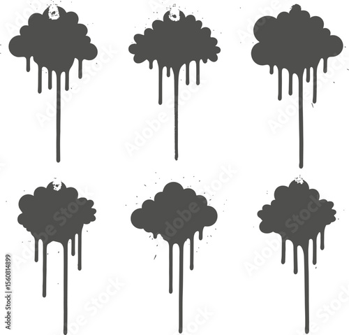 Street Art Graffiti Stains Vector Set - Black Spray Paint Drips & Grunge Texture