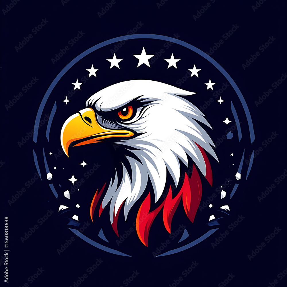 Obraz premium American Bald Eagle Head with Stars and Stripes Patriotic Illustration