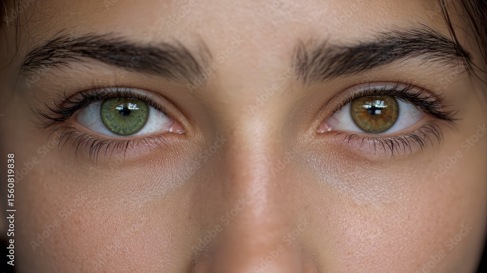 Fototapeta premium Full face portrait of a person with heterochromia eyes, beautiful facial features, soft lighting