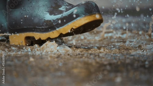 Enjoying a drizzly day splashing in water while wearing comfy rubber boots for fun