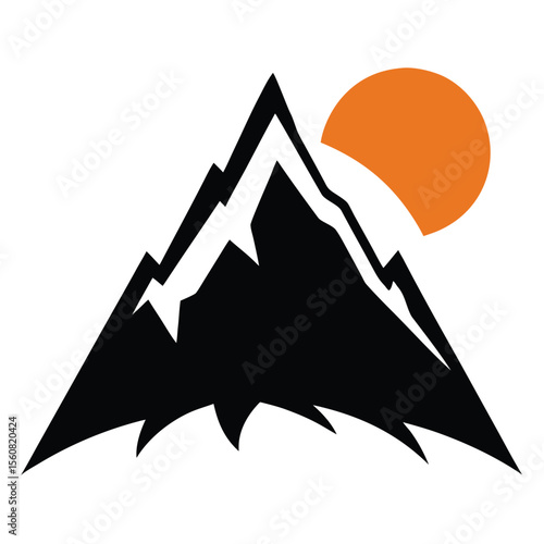mountain vector, sunrise landscape icon, adventure nature silhouette, hiking travel illustration, scenic hill design

