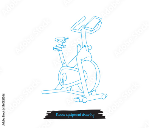 Continuous one line drawing static bicycle fitness equipment vector illustration