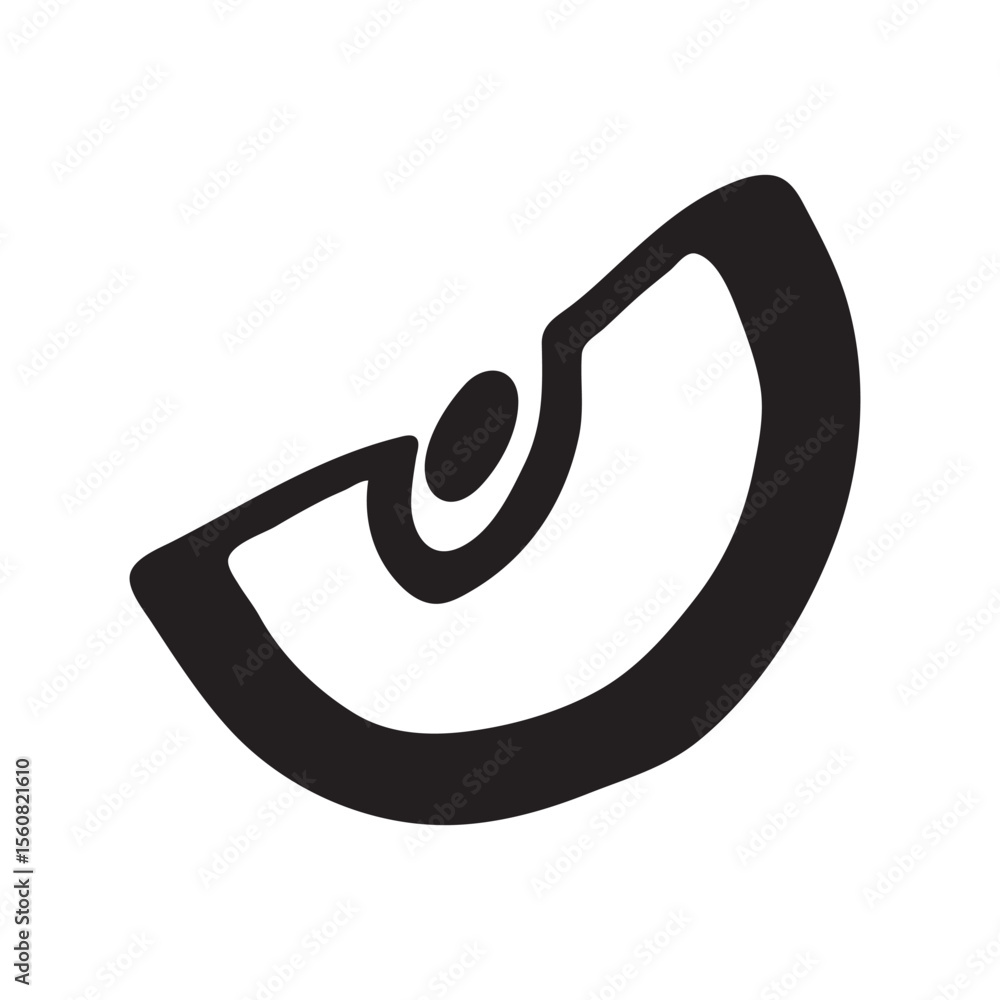 Obraz premium Apple slice doodle icon hand drawn with black line in freehand style. Vector illustration isolated on white background