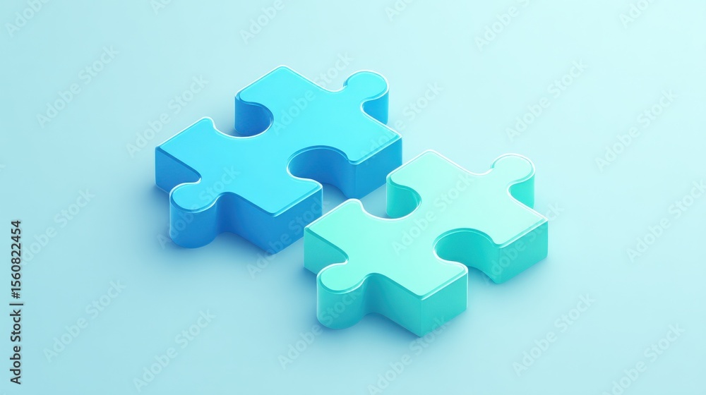 Three Blue Puzzle Pieces Interlocked on a Light Blue Background Symbolizing Problem Solving and Teamwork Concept Three Blue Puzzle Pieces Interlocked on a Light Blue Background Symbolizing Problem Solving and Teamwork Concept