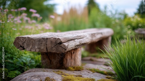 Wallpaper Mural Rustic Wooden Bench Nestled in Wild Garden with Moss and Grasses Torontodigital.ca