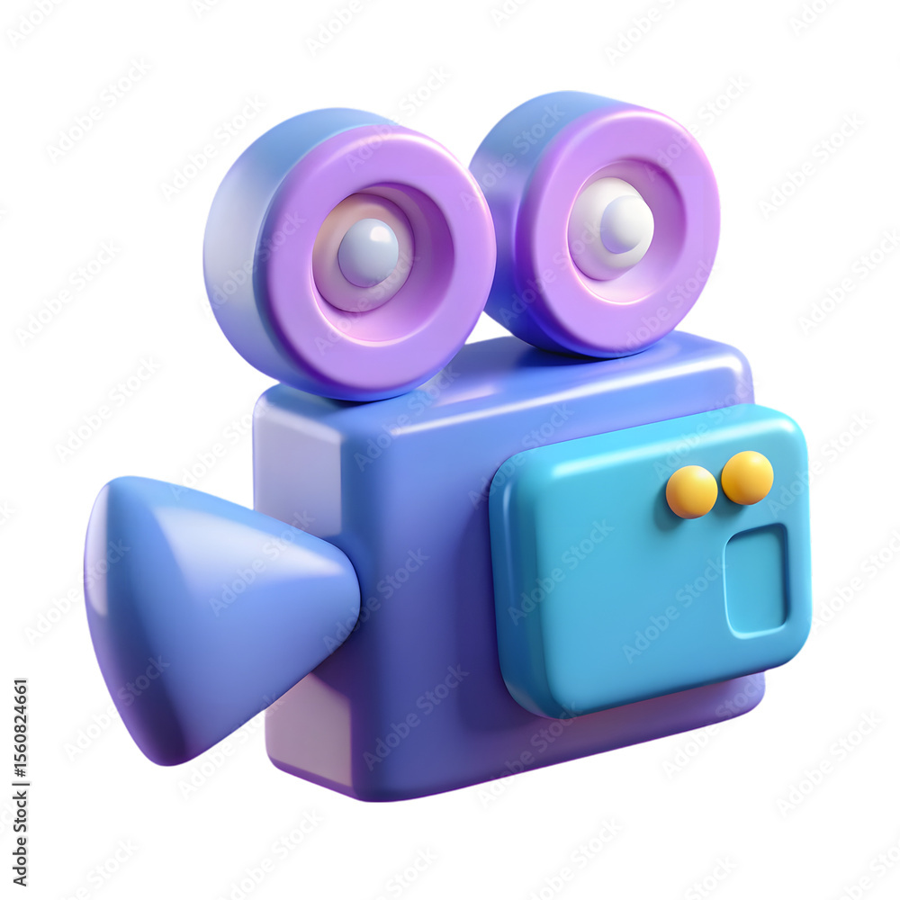 Stylized 3d render of a purple and blue video camera film movie Stylized 3d render of a purple and blue video camera film movie