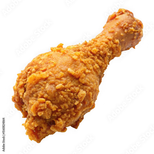 Crispy golden brown fried chicken leg drumstick with a crunchy coating isolated on transparent background