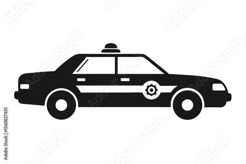 Black and White Police Car Icon Illustration with Cop Wheel Logo Design
