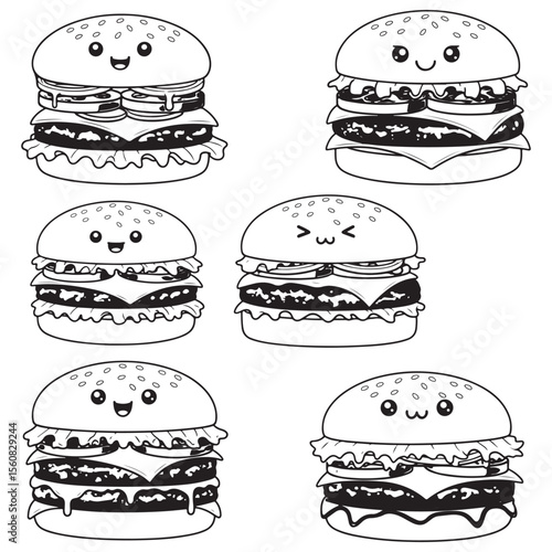 Smash Burger black Vector. Smash Burger kowai face Vector bundle.  Smash Burger fighting vector, illustration, lineart 
