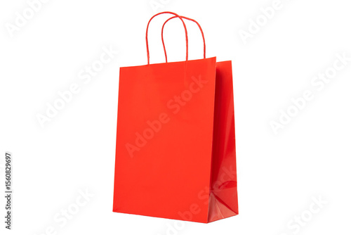 Red Paper Shopping Bag –  isolated on transparent background, PNG, Front Side Angle