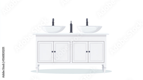 a bathroom sink cabinet clipart, storage furniture, handpainted style, white wood, isolated on white background