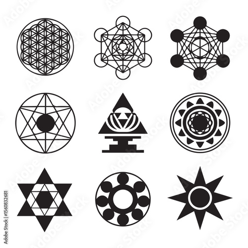 Sacred geometry symbols black white geometric patterns