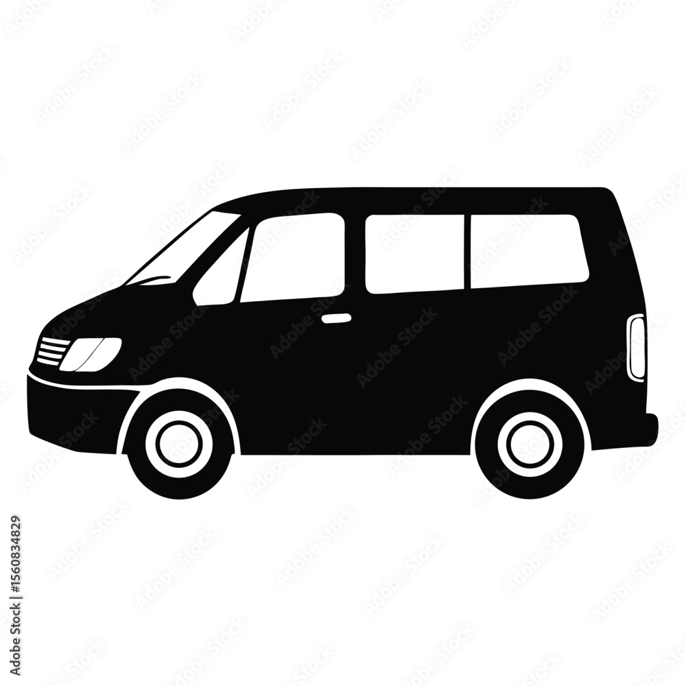 Silhouette Illustration Black ThreeRow Passenger Van Depicts Transportation, Automotive Style and Design Silhouette Illustration Black ThreeRow Passenger Van Depicts Transportation, Automotive Style and Design