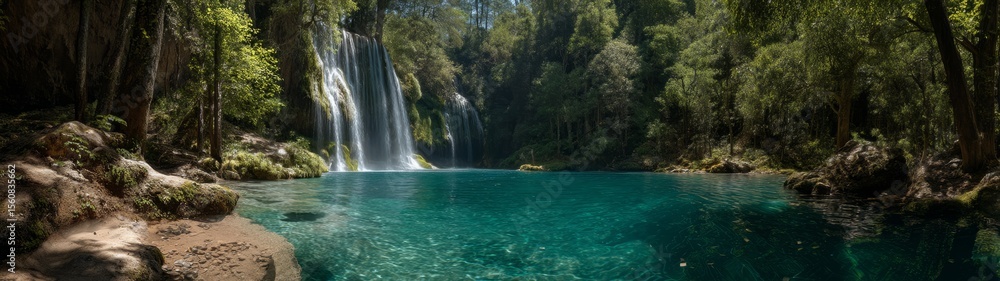 Fototapeta premium Scenic waterfall adventure nature hdr 360 degrees hdri panoramic view