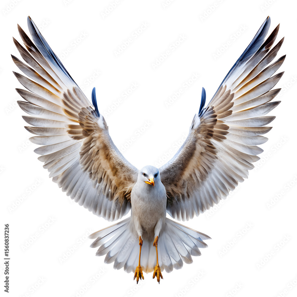 Obraz premium A seagull with open wings flying isolated on transparent background