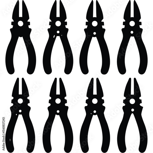 Set of Pliers Tool Silhouettes for Repair and Construction