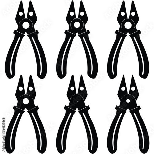 Set of Pliers Tool Silhouettes for Repair and Construction