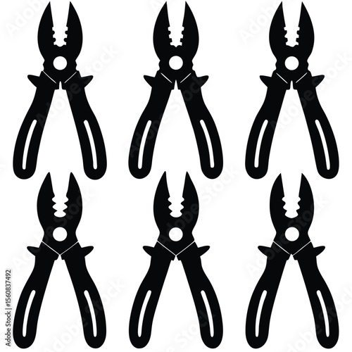 Set of Pliers Tool Silhouettes for Repair and Construction