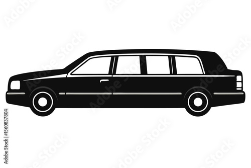 Isolated Side View Illustration Of A Black Limousine Car With Multiple Windows