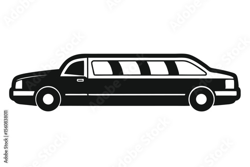 Sleek Black Limousine Car with Long Body and Multiple Windows Illustration