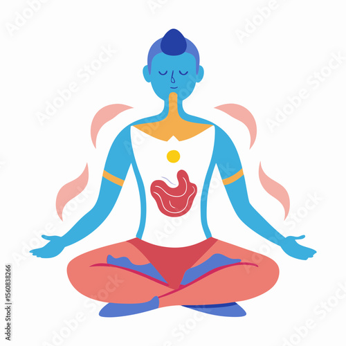 A vector illustration of meditation with internal body organs.