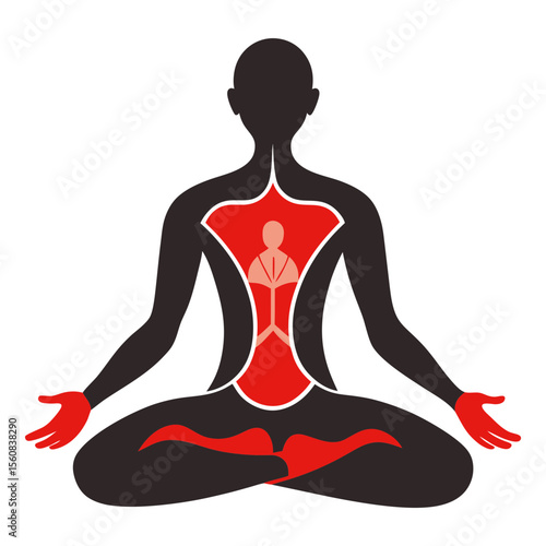 A vector illustration of meditation with internal body organs.