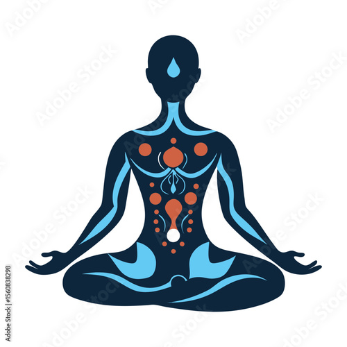 A vector illustration of meditation with internal body organs.