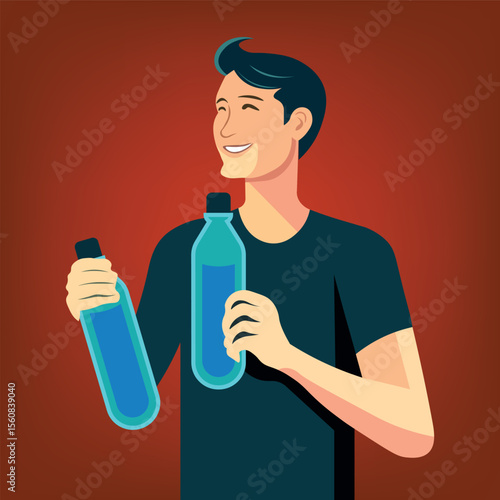 A dynamic cartoon character of a man with a water bottle. Great for gyms, personal trainers, and fitness apps.