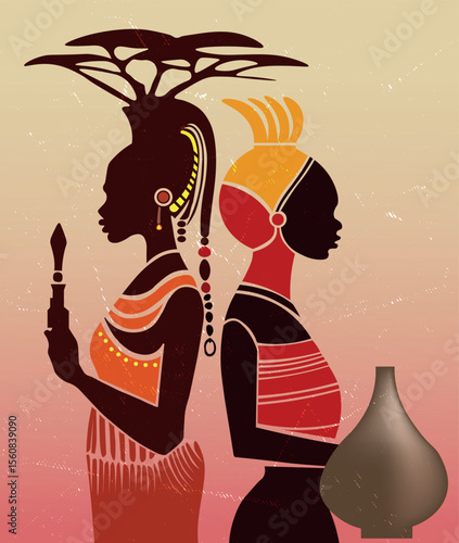 A beautiful and vibrant logo of two African women. Ideal for cultural, beauty, fashion, or community brands.
