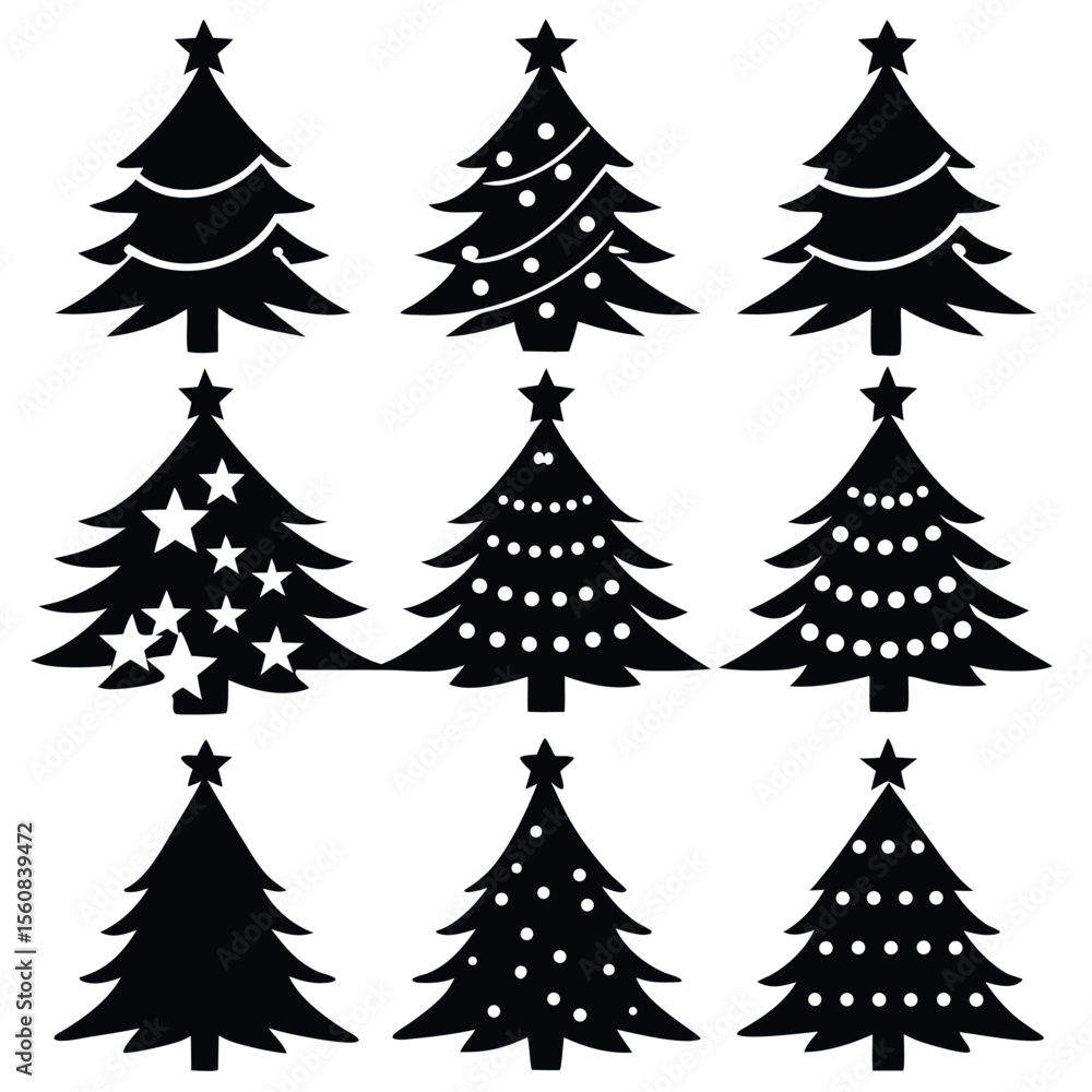 Obraz premium Christmas Tree Silhouettes Vector Pack Set