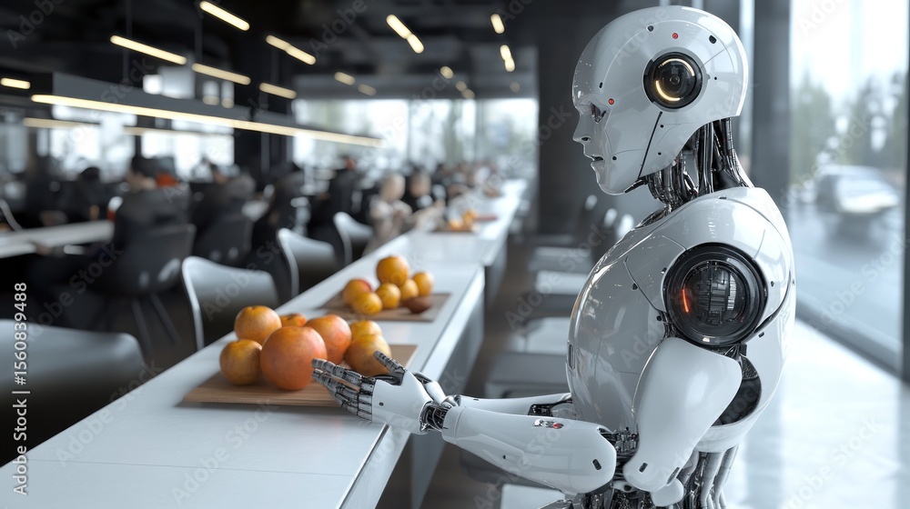 Fototapeta premium Robot serving food in modern office