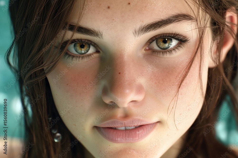 Fototapeta premium A close up of a woman's face with freckles on her face