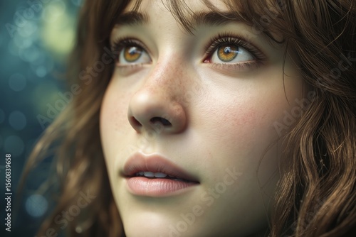 Wallpaper Mural A close up of a woman's face with brown hair and blue eyes Torontodigital.ca