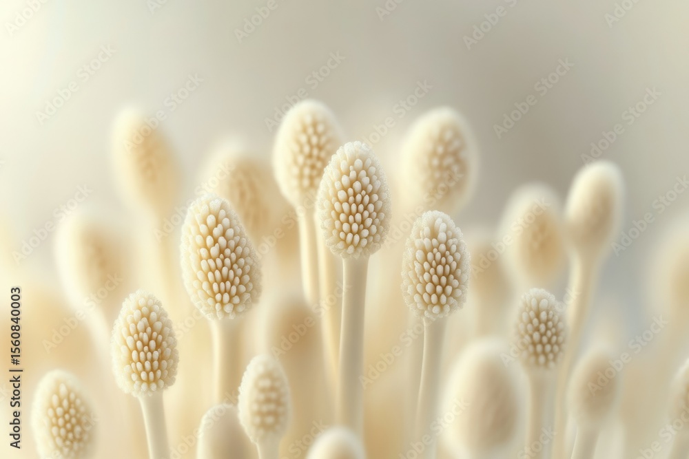 Fototapeta premium Close-up of delicate, creamy white flower buds, resembling tiny, densely packed spheres.