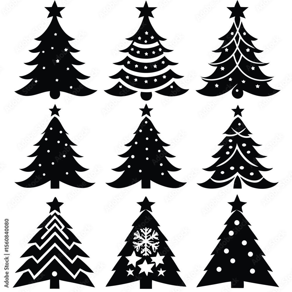 Fototapeta premium Christmas Tree Silhouettes Vector Pack Set
