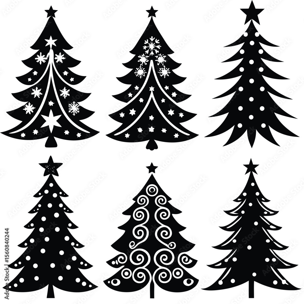 Obraz premium Christmas Tree Silhouettes Vector Pack Set