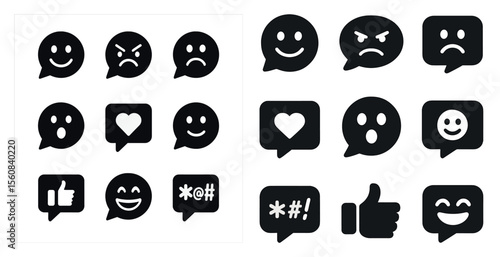 Set of emoticons, including a smiley face, a frowning face, and a thumbs up. The emoticons are arranged in two rows, with the first row containing the smiley face