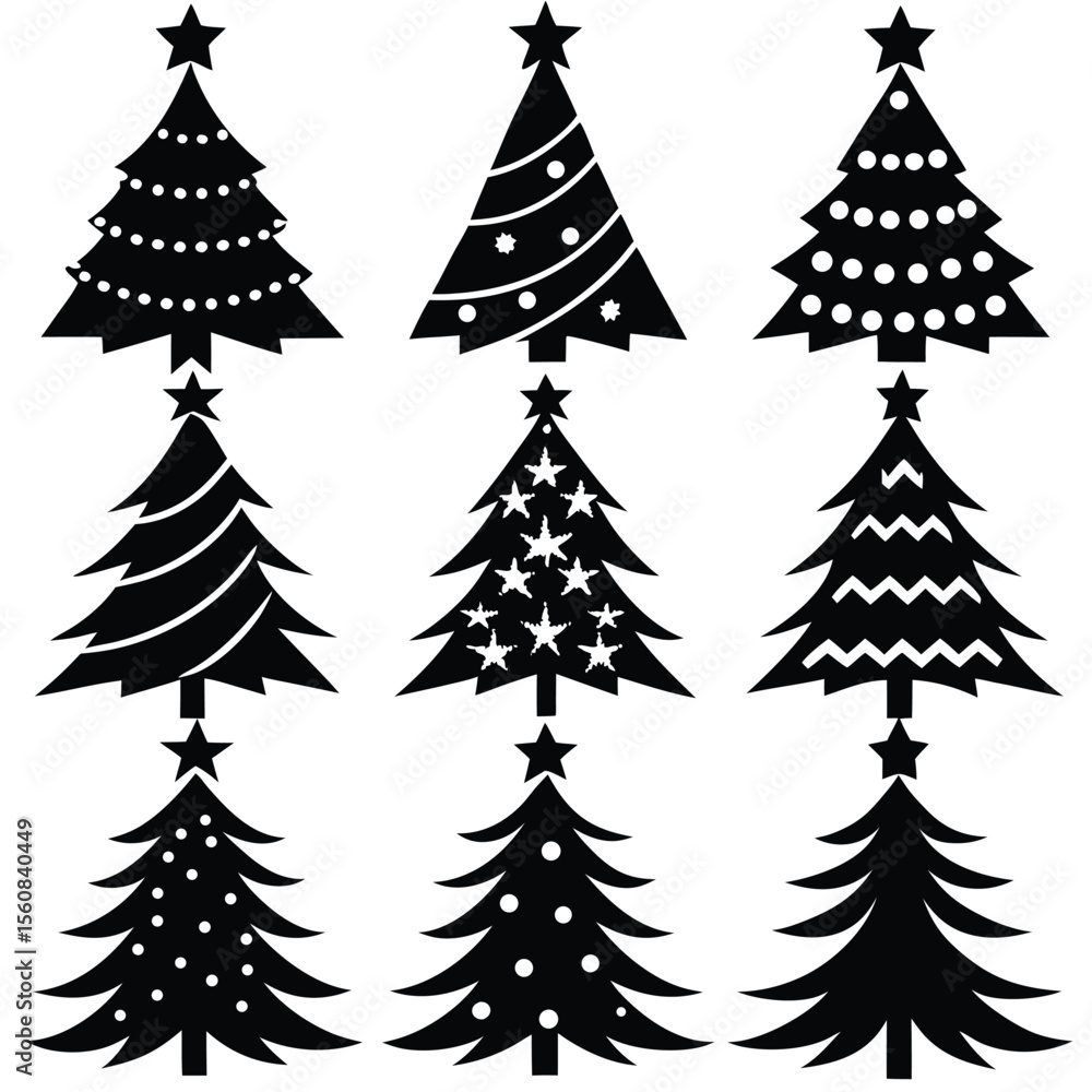Obraz premium Christmas Tree Silhouettes Vector Pack Set