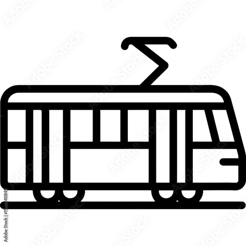 Black and white outline icon of tram or streetcar vector