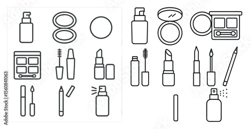 The image is of various makeup and beauty products, including lipsticks, eyeshadows, and blushes. The products are arranged in a way that suggests a makeup kit or a beauty store display