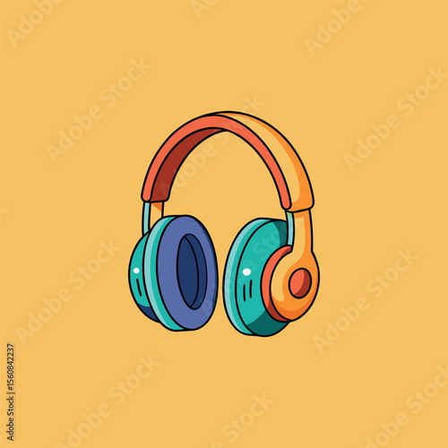 Hand drawn cute cartoon illustration of wireless headphones Flat vector head