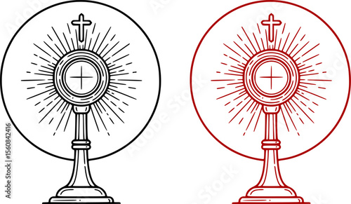 Monstrance Christi Sacrament of the eucharist icon in circle round black color vector illustration image outline contour line thin style
