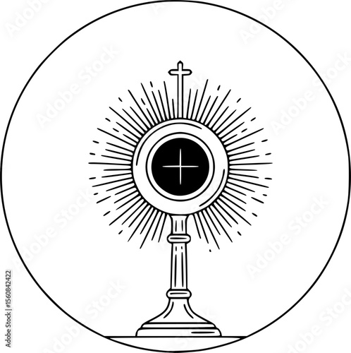 Monstrance Christi Sacrament of the eucharist icon in circle round black color vector illustration image outline contour line thin style
