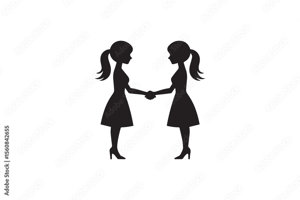 A 2 person shaking hand silhouette with a simple, understated design set against a white background A 2 person shaking hand silhouette with a simple, understated design set against a white background