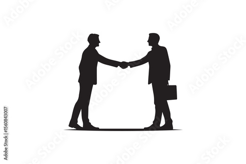 A 2 person shaking hand silhouette with a simple, understated design set against a white background 