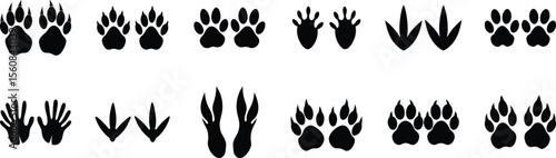 Animal paw print tracks silhouette vector set - wildlife hoof footprint icons for rustic outdoor hunting nature decor design
