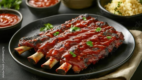 BBQ ribs with a rich red sauce